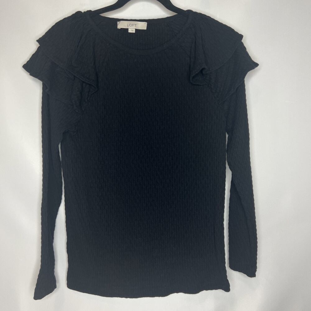 Women's Ann Taylor LOFT Womens Size Large Black Long Sleeve Shirt - Ruffle